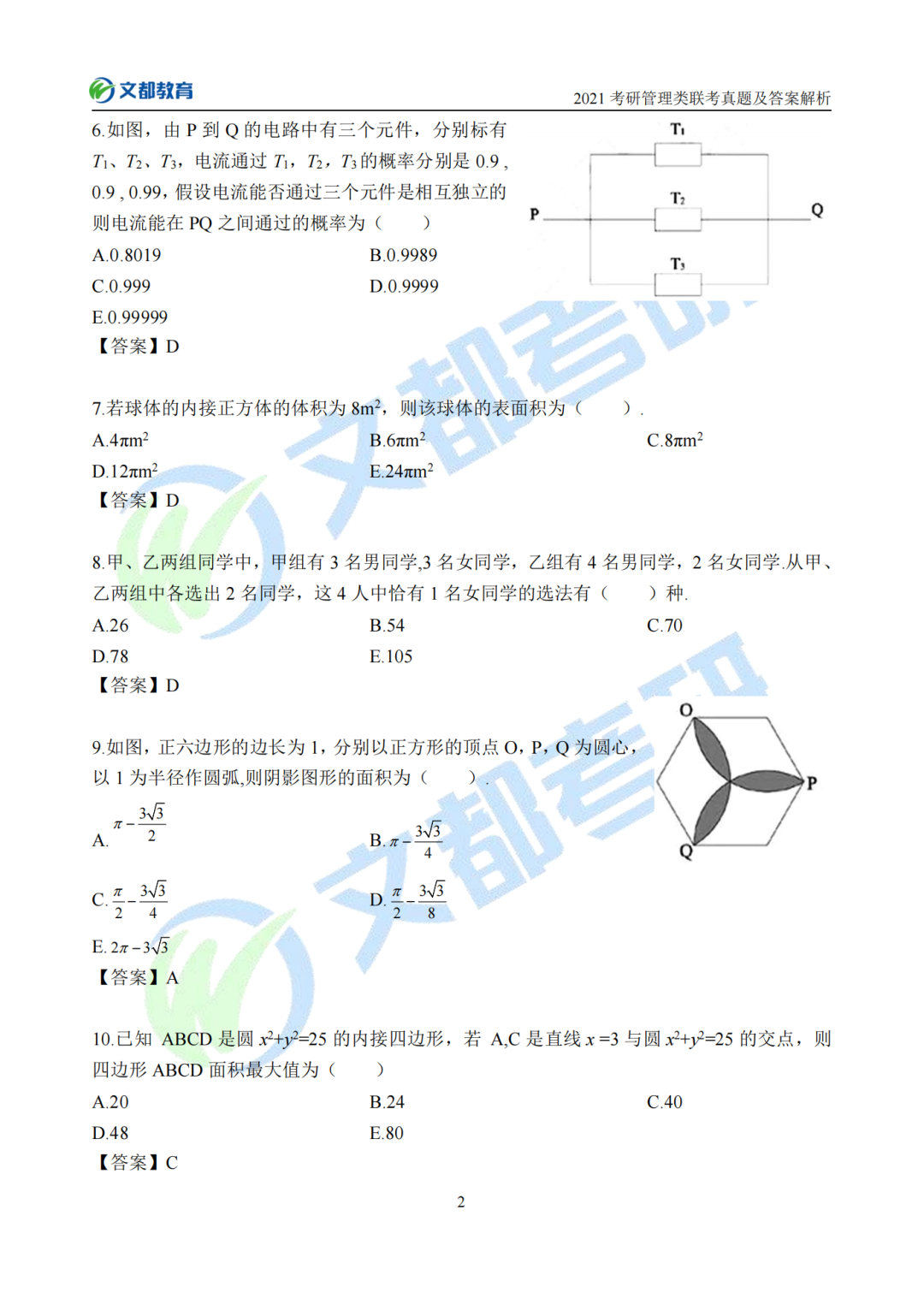 文都考研2021考研管理類聯(lián)考真題及答案解析（完整版）